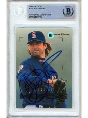 Chuck Finley Signed 1995 SkyBox Emotion #20 California Angels Beckett BAS Slab
